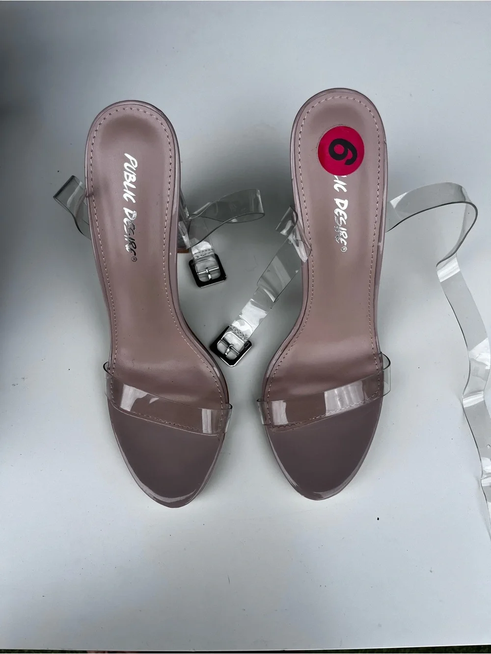 Public Desire Mauve Pink Clear-Strap Block Heel Sandals